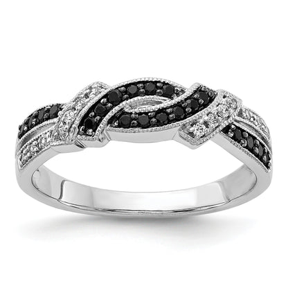14k White Gold with Black Rhodium 1/4 carat White and Black Diamond Swirl Ring