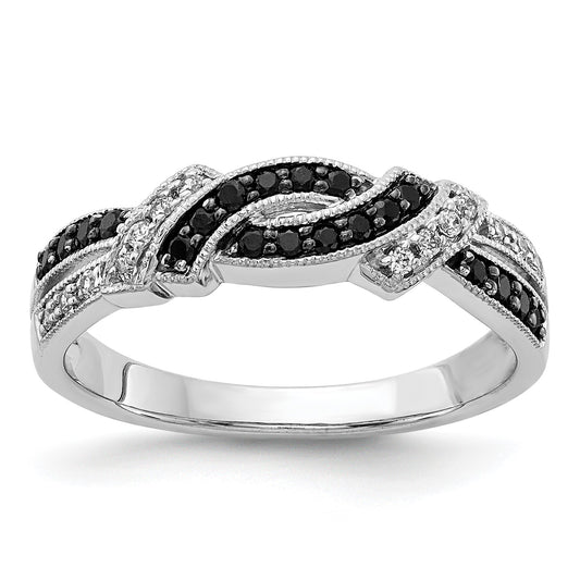 14k White Gold with Black Rhodium 1/4 carat White and Black Diamond Swirl Ring