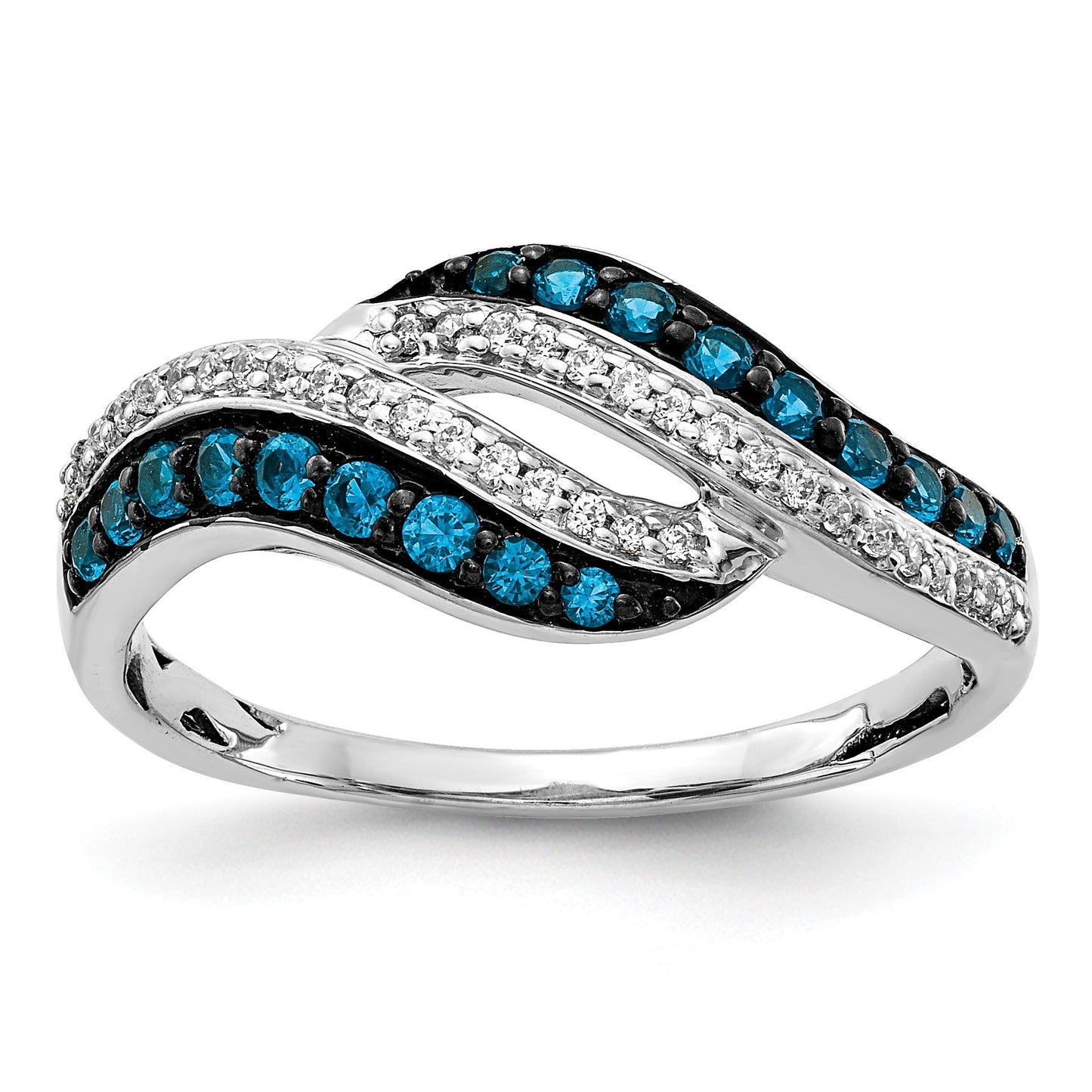 14k White Gold 1/2 carat Blue and White Diamond Swirl Ring