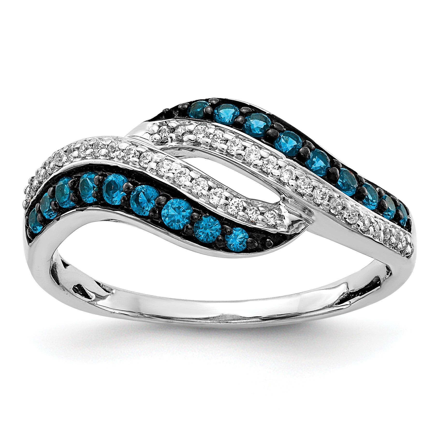 14k White Gold 1/2 carat Blue and White Diamond Swirl Ring
