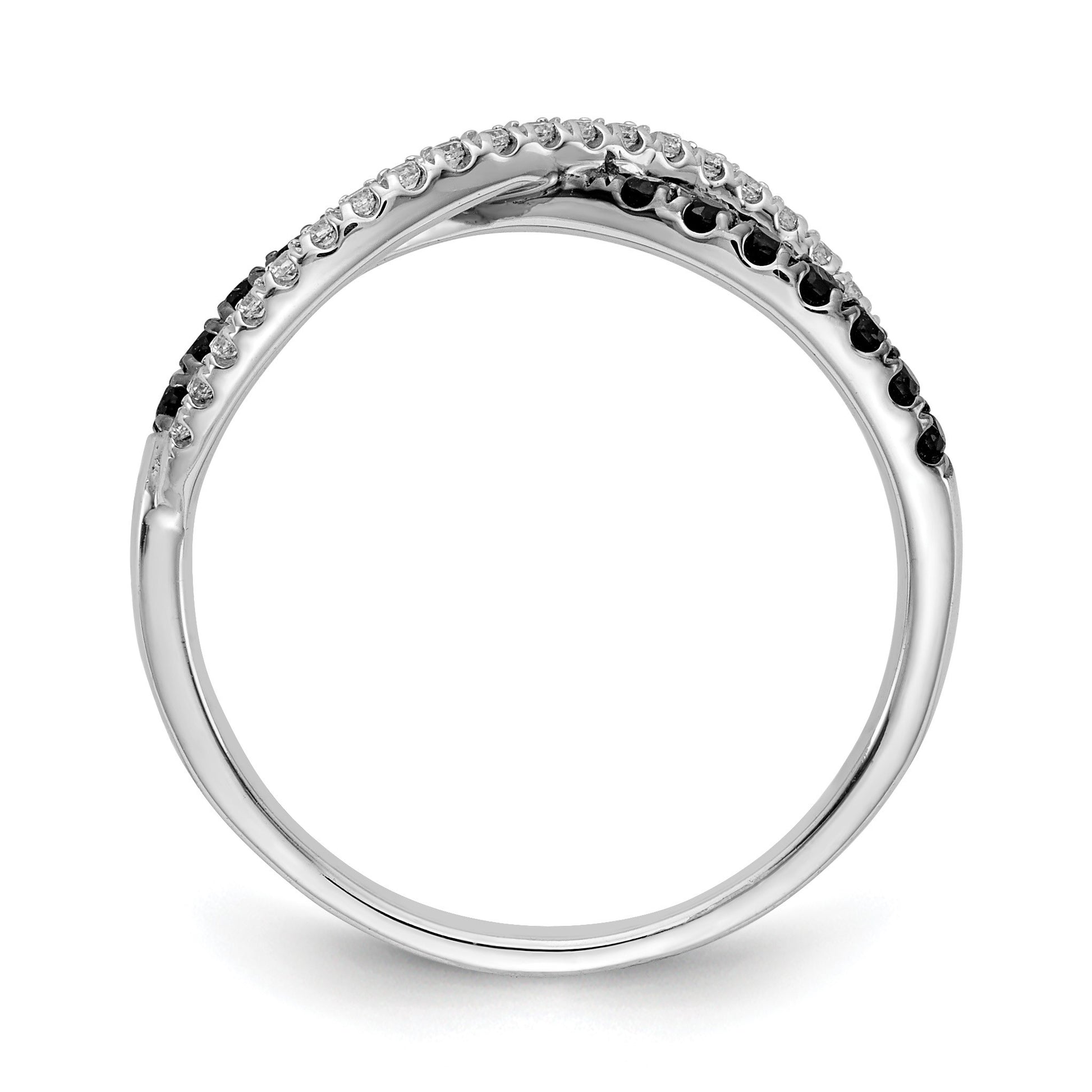 14k White Gold 1/4 carat Black and White Diamond Crisscross Ring
