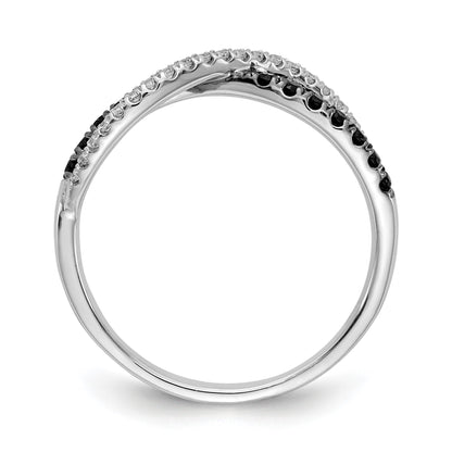 14k White Gold 1/4 carat Black and White Diamond Crisscross Ring