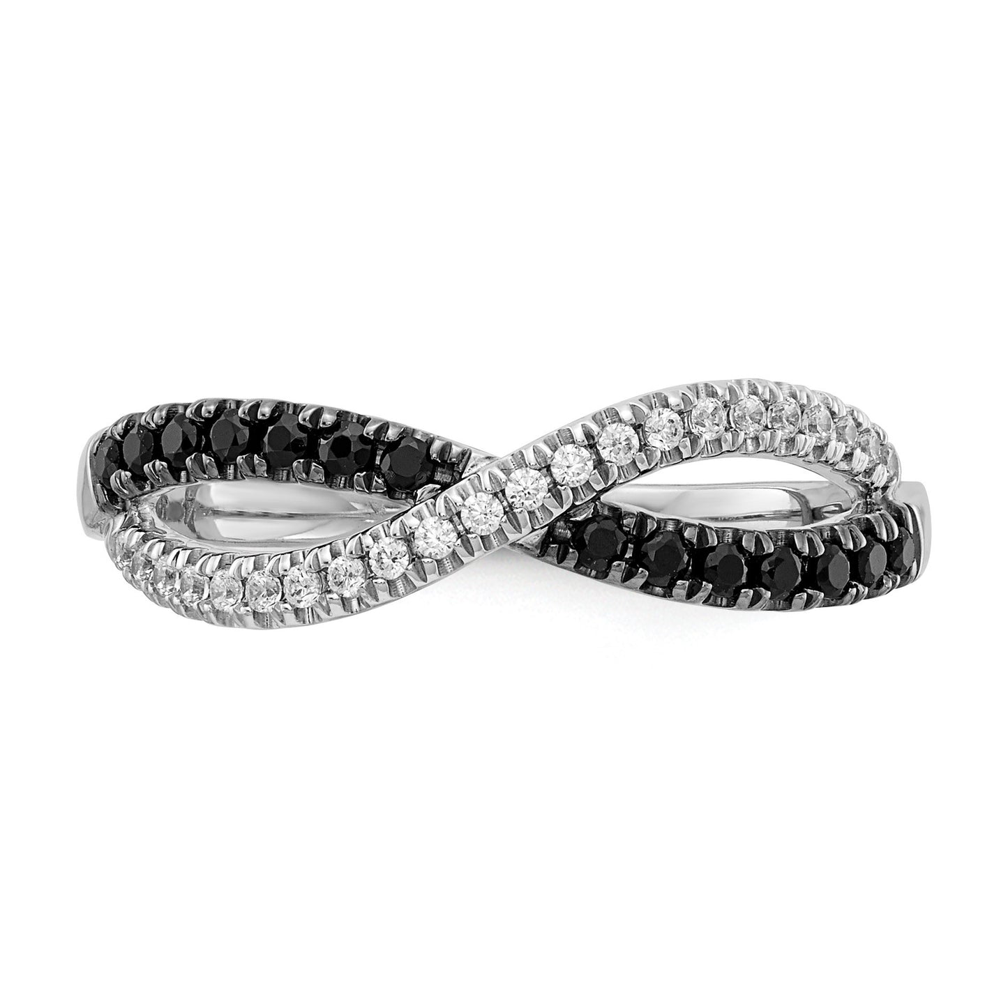 14k White Gold 1/4 carat Black and White Diamond Crisscross Ring