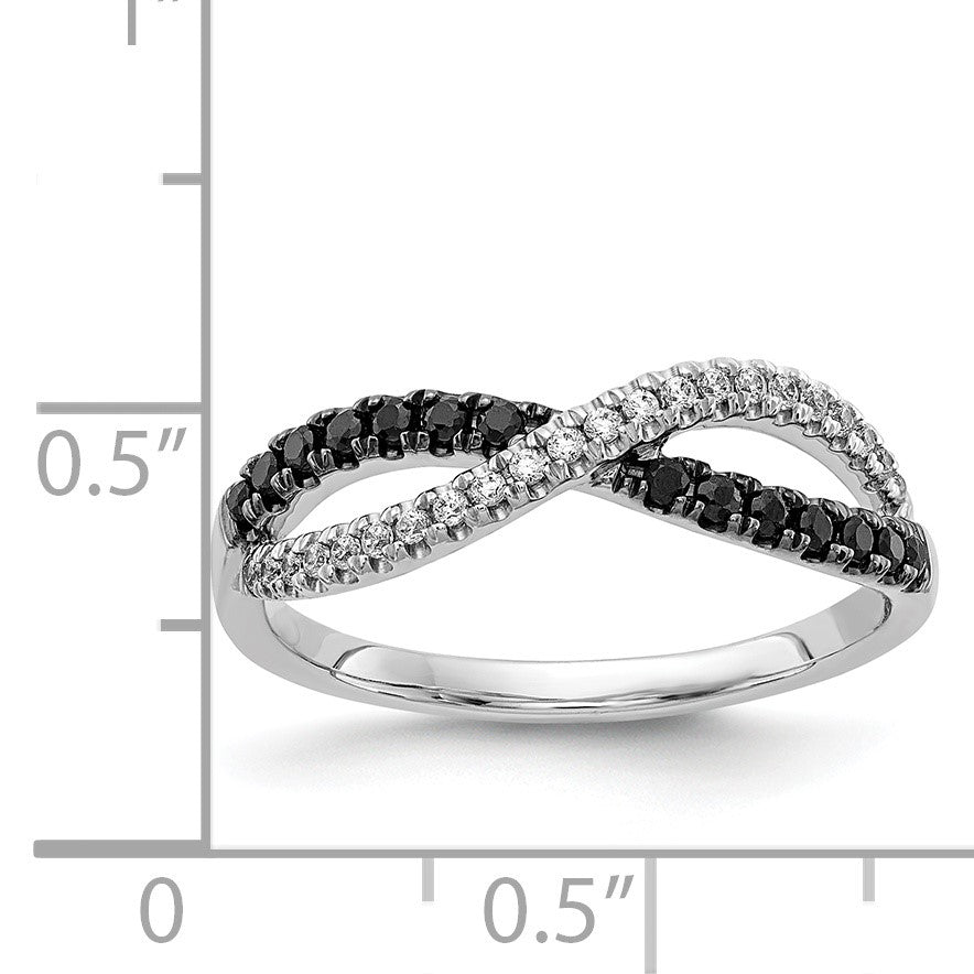 14k White Gold 1/4 carat Black and White Diamond Crisscross Ring