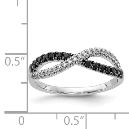 14k White Gold 1/4 carat Black and White Diamond Crisscross Ring