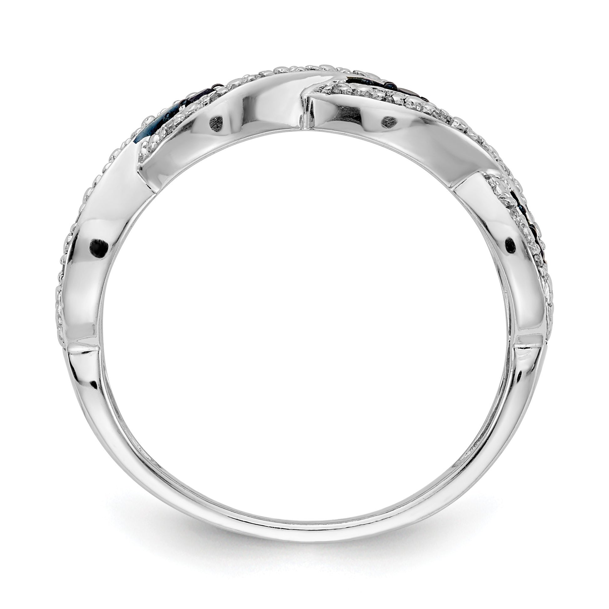 14k White Gold 1/6 carat White and Blue Diamond Twist Ring