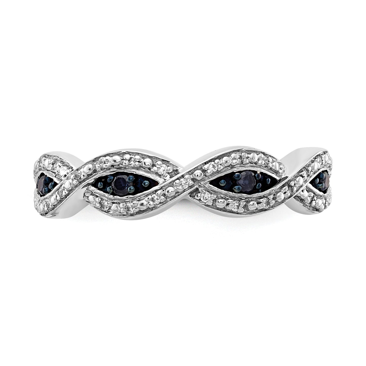14k White Gold 1/6 carat White and Blue Diamond Twist Ring