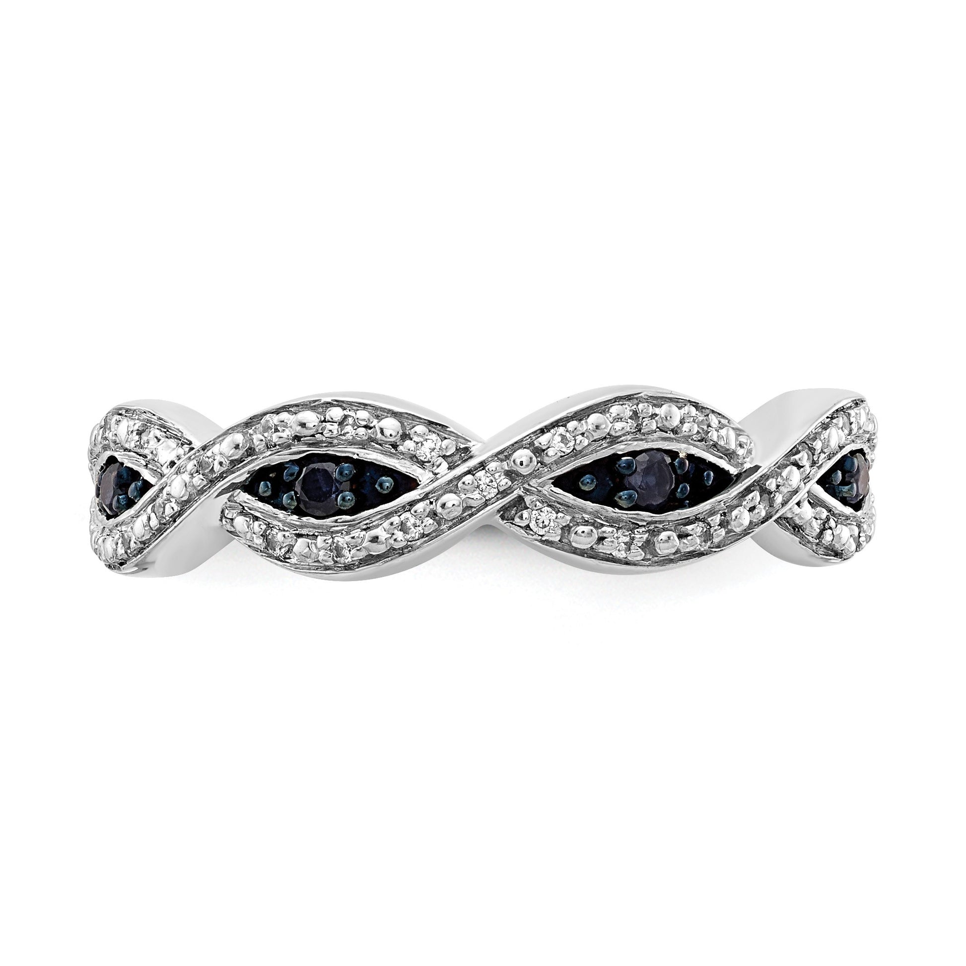 14k White Gold 1/6 carat White and Blue Diamond Twist Ring