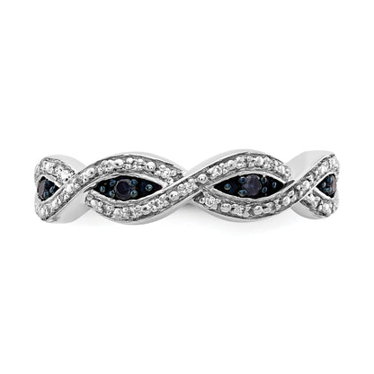 14k White Gold 1/6 carat White and Blue Diamond Twist Ring