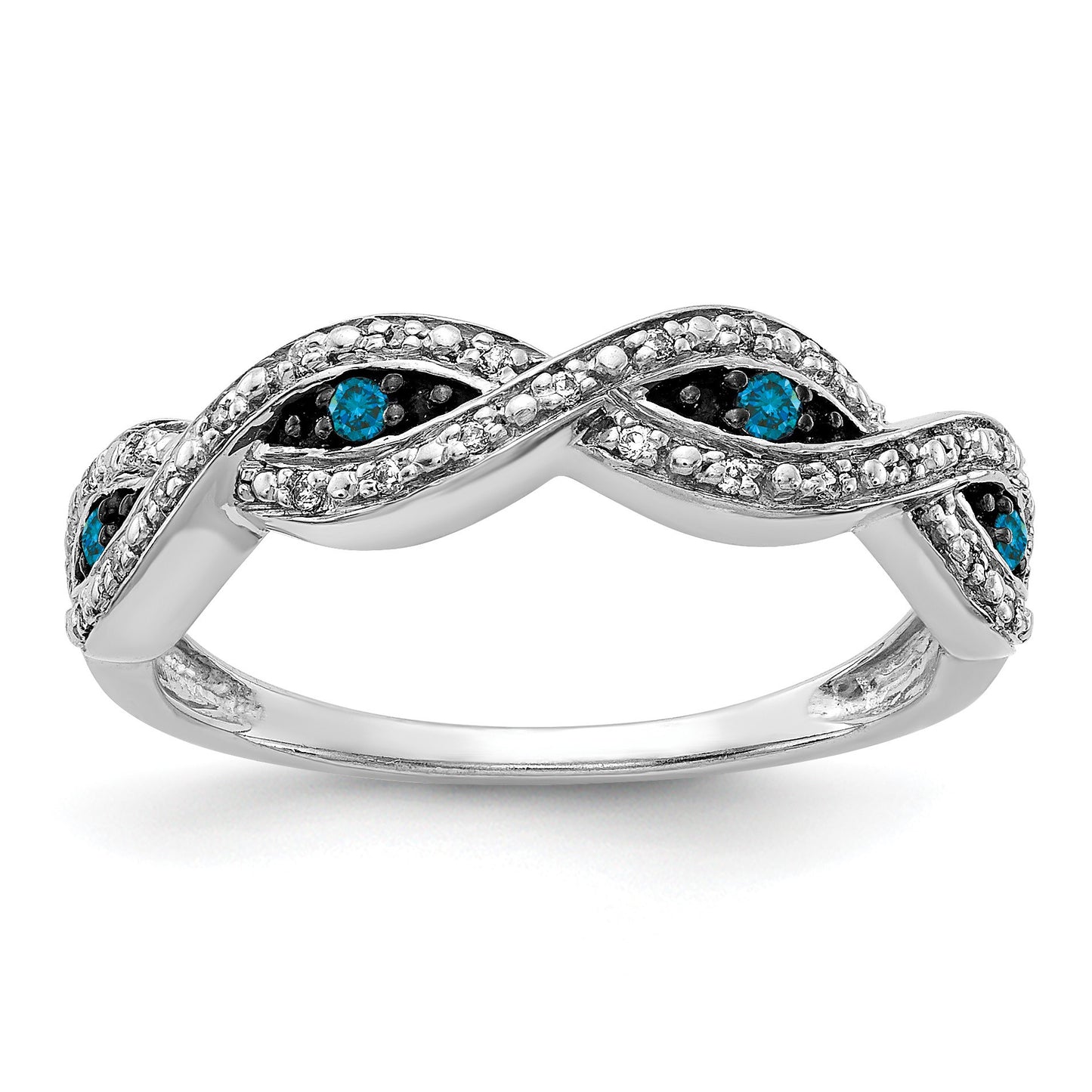 14k White Gold 1/6 carat White and Blue Diamond Twist Ring