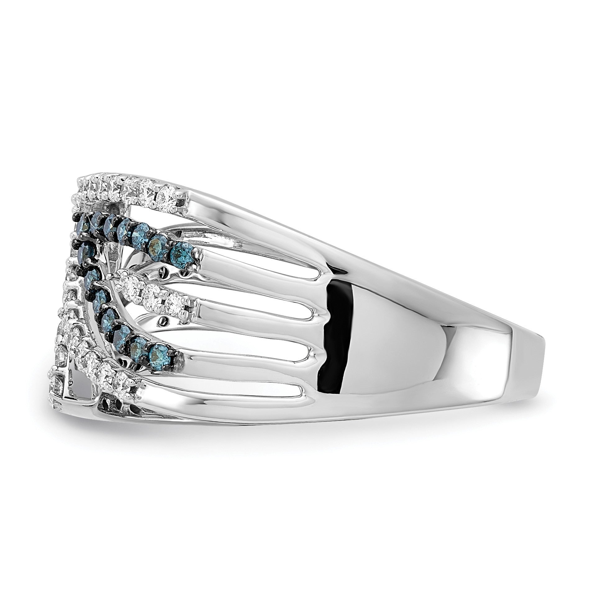 14k White Gold 1/2 carat Blue and White Diamond Fancy Bypass Ring