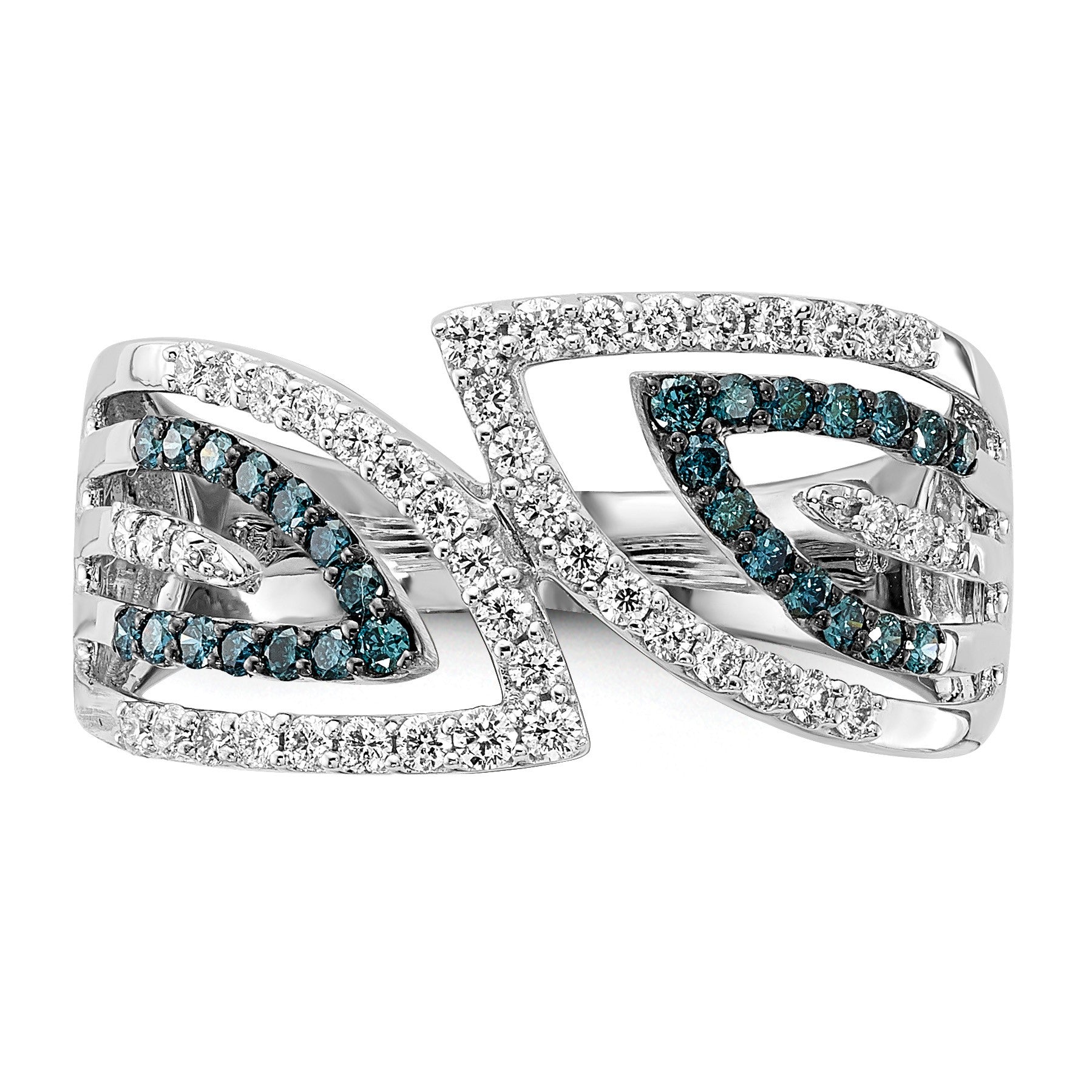 14k White Gold 1/2 carat Blue and White Diamond Fancy Bypass Ring