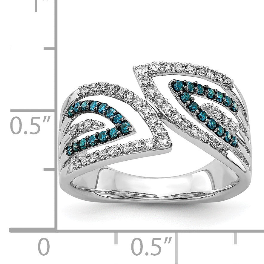 14k White Gold 1/2 carat Blue and White Diamond Fancy Bypass Ring