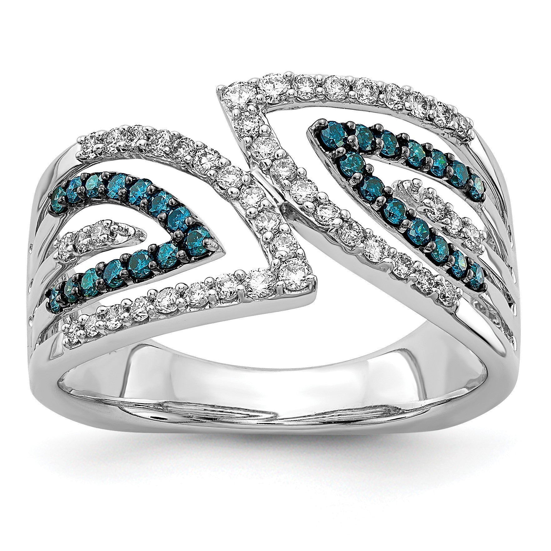 14k White Gold 1/2 carat Blue and White Diamond Fancy Bypass Ring