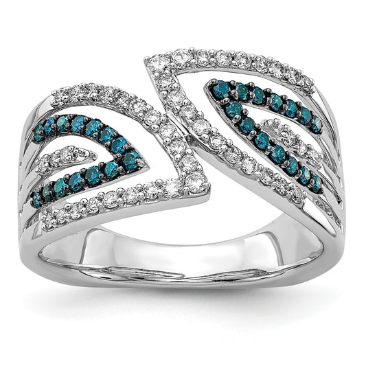 14k White Gold 1/2 carat Blue and White Diamond Fancy Bypass Ring