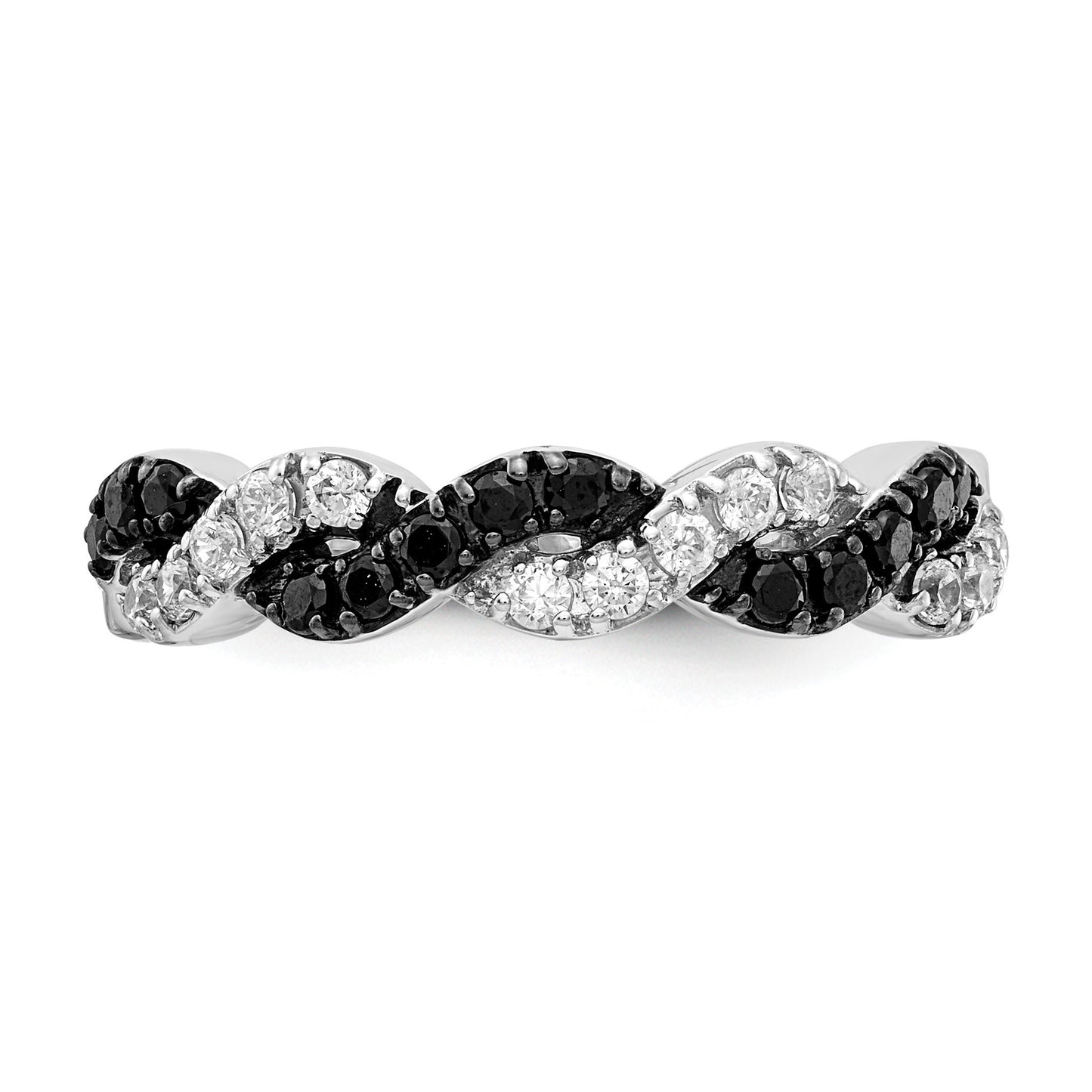 14k White Gold 1/2 carat Black and White Diamond Twist Ring