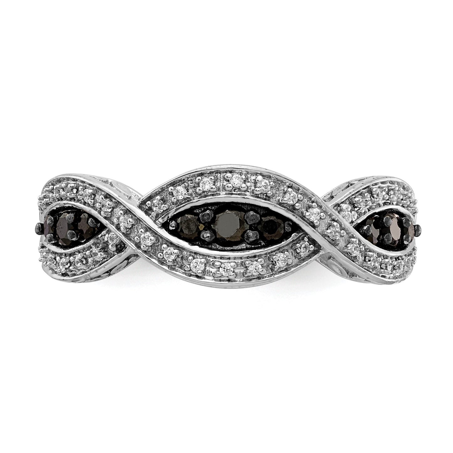 14k White Gold 3/8 carat White and Black Diamond Twist Ring