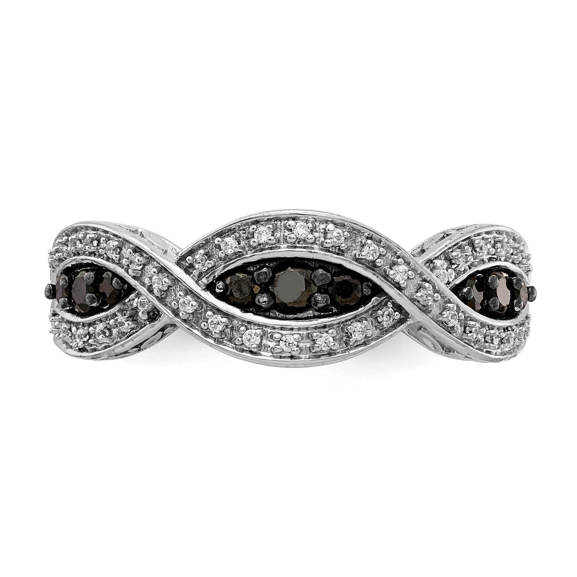 14k White Gold 3/8 carat White and Black Diamond Twist Ring