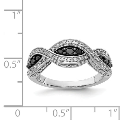 14k White Gold 3/8 carat White and Black Diamond Twist Ring