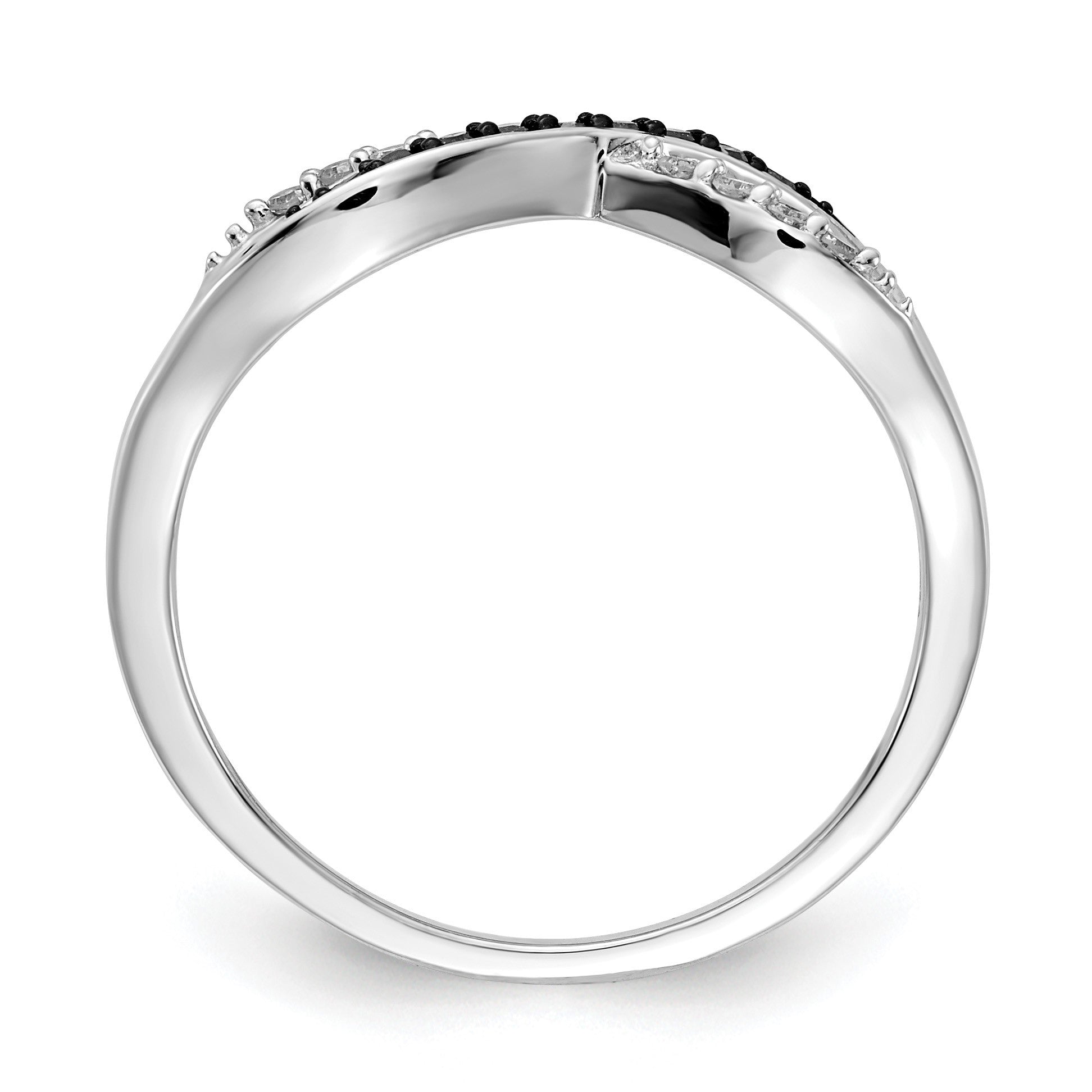 14k White Gold with Black Rhodium 1/8 carat Blue and White Diamond Crisscross Ring