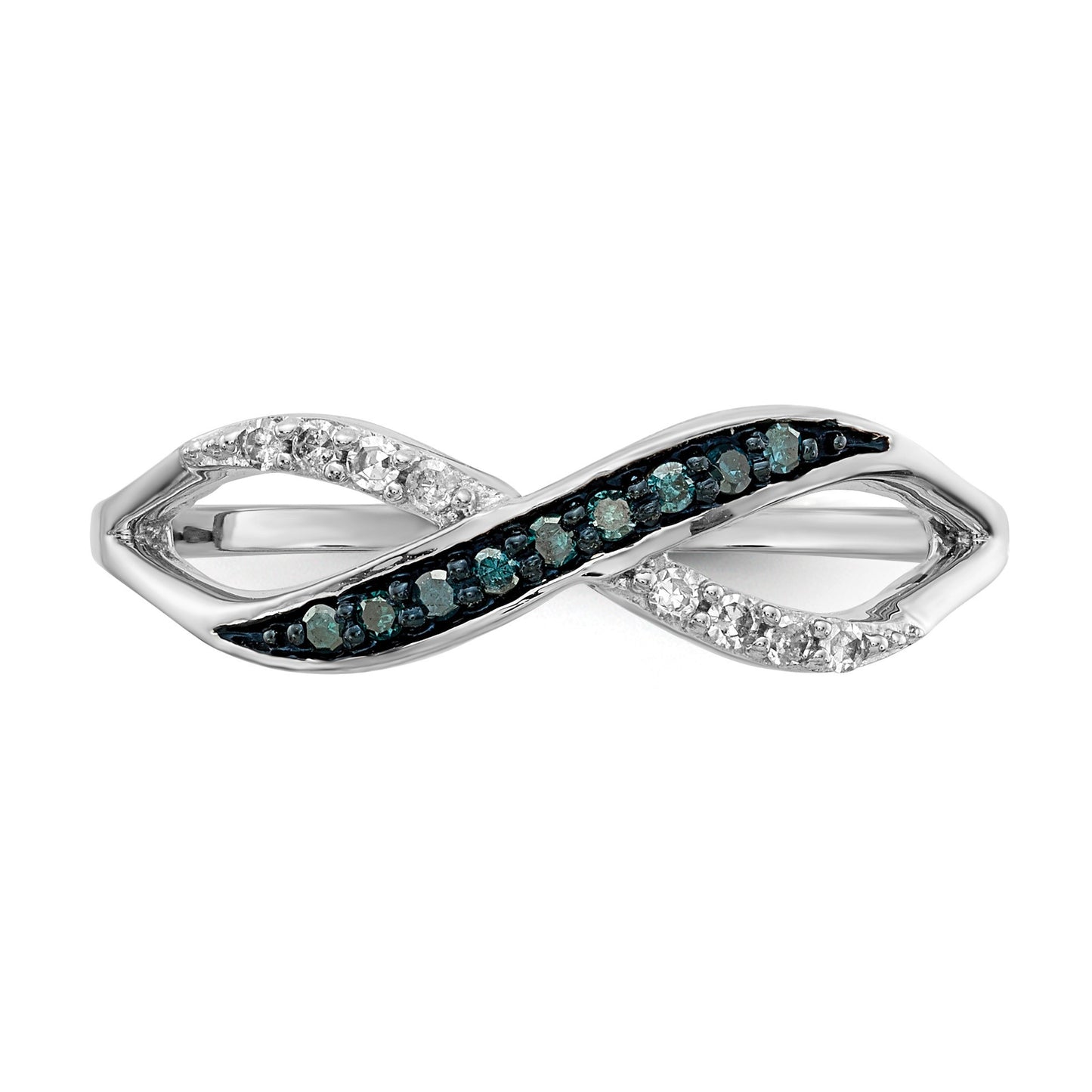 14k White Gold with Black Rhodium 1/8 carat Blue and White Diamond Crisscross Ring