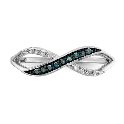 14k White Gold with Black Rhodium 1/8 carat Blue and White Diamond Crisscross Ring