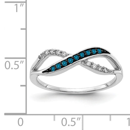 14k White Gold with Black Rhodium 1/8 carat Blue and White Diamond Crisscross Ring