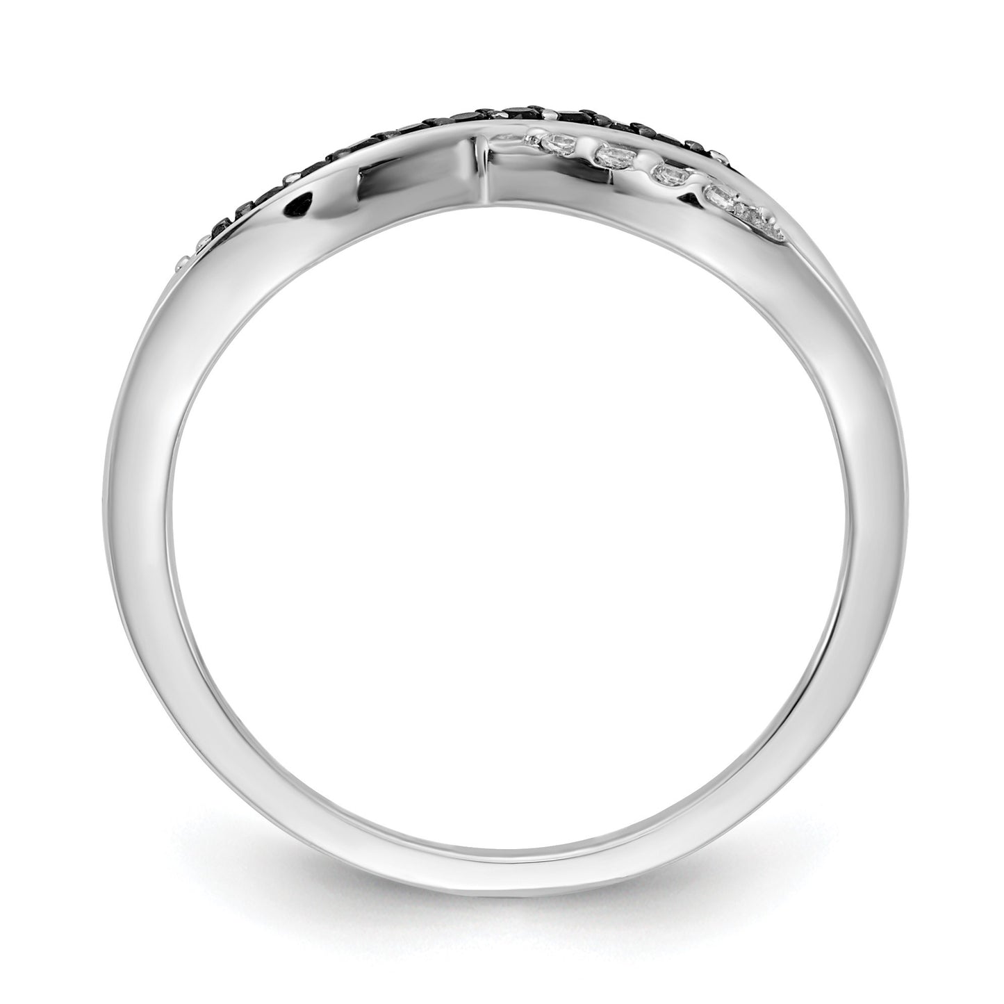 14k White Gold with Black Rhodium 1/8 carat Black and White Diamond Crisscross Ring