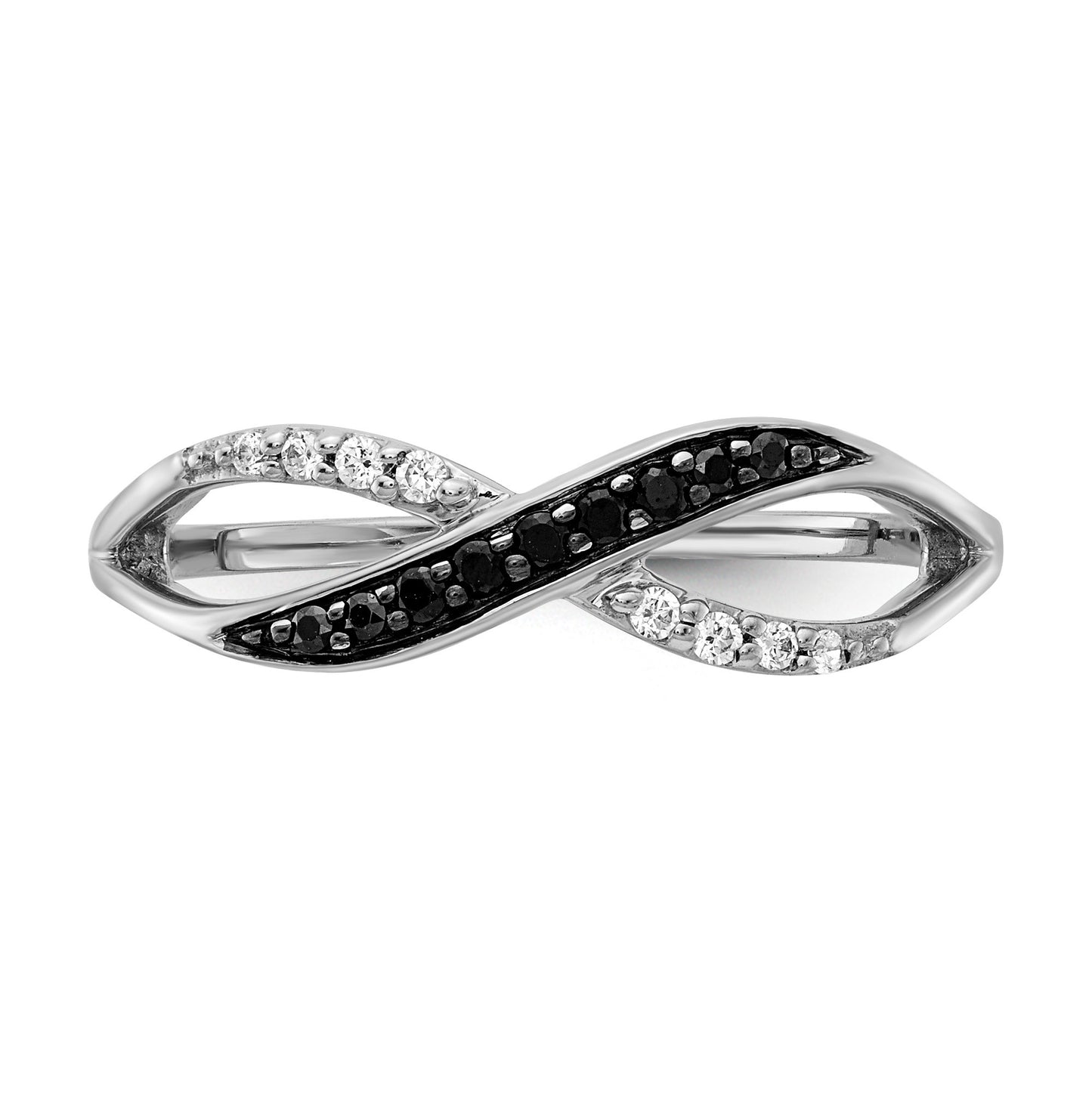 14k White Gold with Black Rhodium 1/8 carat Black and White Diamond Crisscross Ring