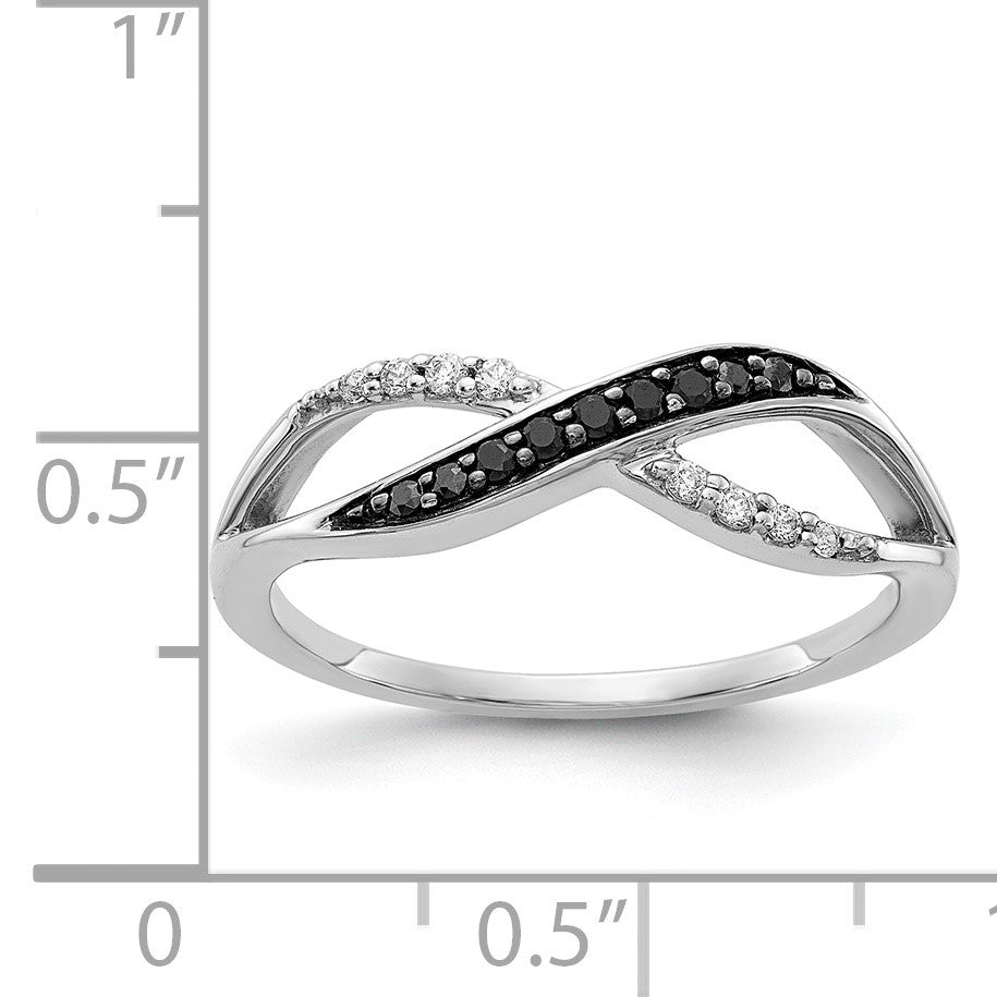 14k White Gold with Black Rhodium 1/8 carat Black and White Diamond Crisscross Ring