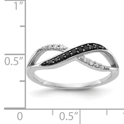 14k White Gold with Black Rhodium 1/8 carat Black and White Diamond Crisscross Ring