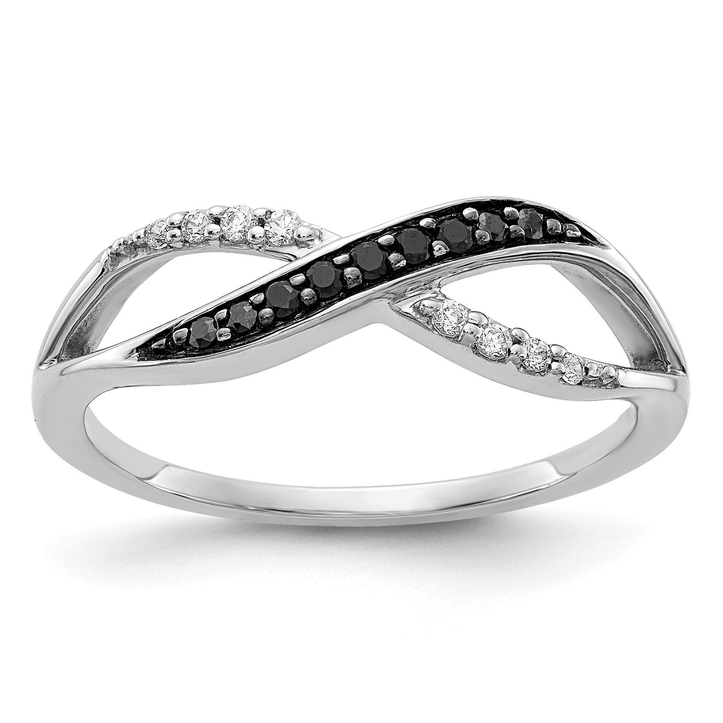 14k White Gold with Black Rhodium 1/8 carat Black and White Diamond Crisscross Ring