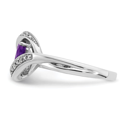 14k White Gold 7x5mm Oval Amethyst and 1/20 carat Diamond Ring