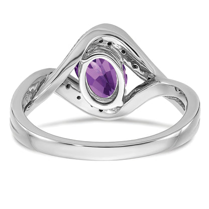 14k White Gold 7x5mm Oval Amethyst and 1/20 carat Diamond Ring