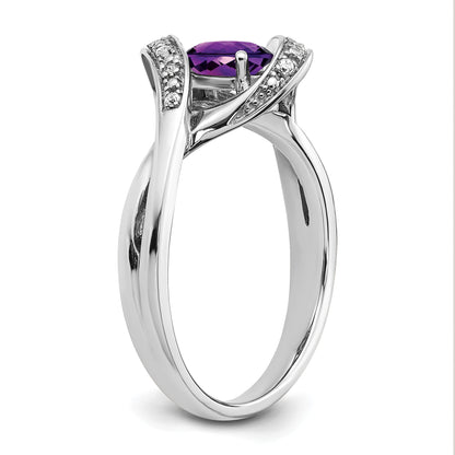 14k White Gold 7x5mm Oval Amethyst and 1/20 carat Diamond Ring
