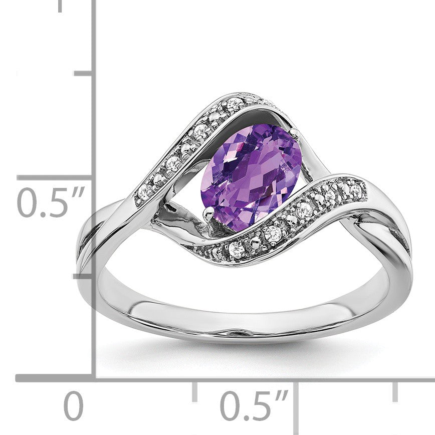 14k White Gold 7x5mm Oval Amethyst and 1/20 carat Diamond Ring