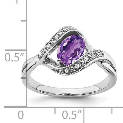 14k White Gold 7x5mm Oval Amethyst and 1/20 carat Diamond Ring