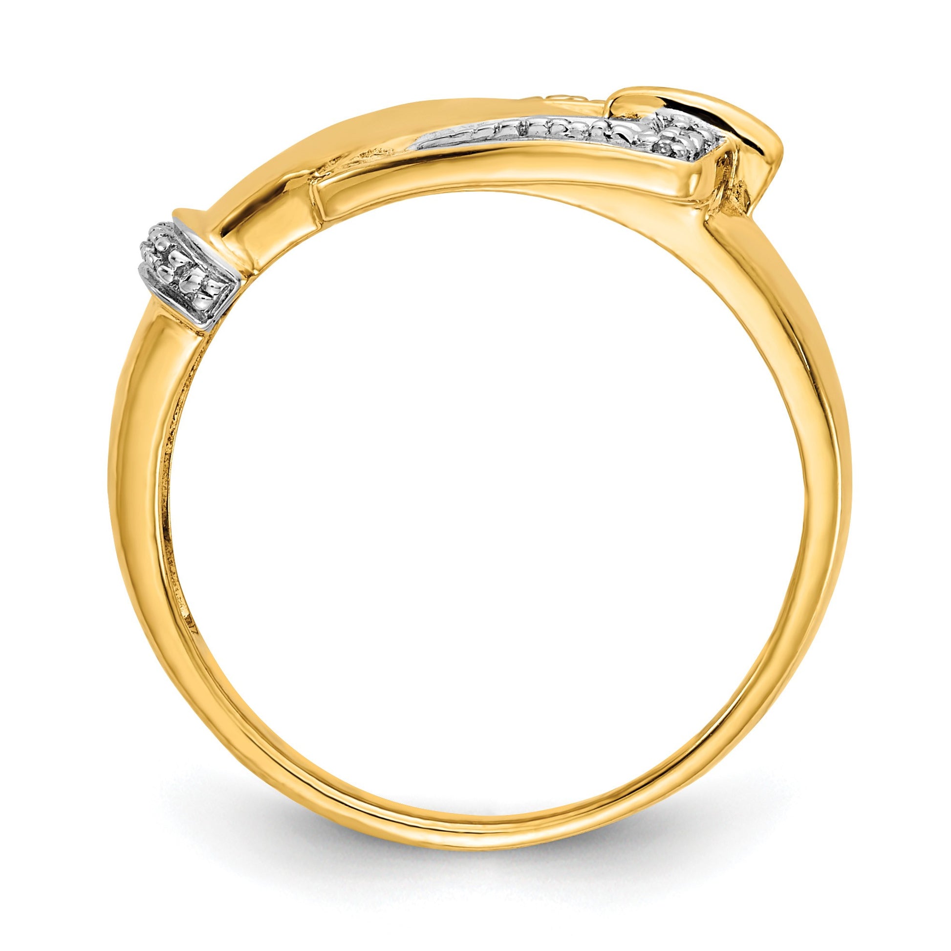 14k and White Rhodium Diamond Buckle Ring
