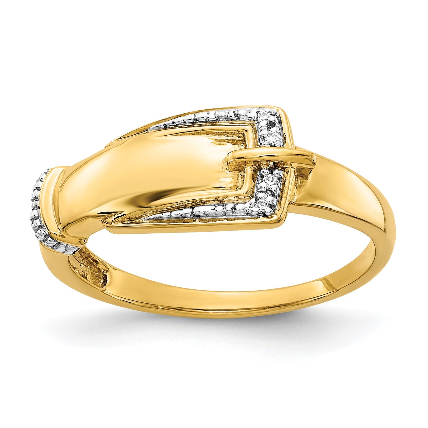 14k and White Rhodium Diamond Buckle Ring