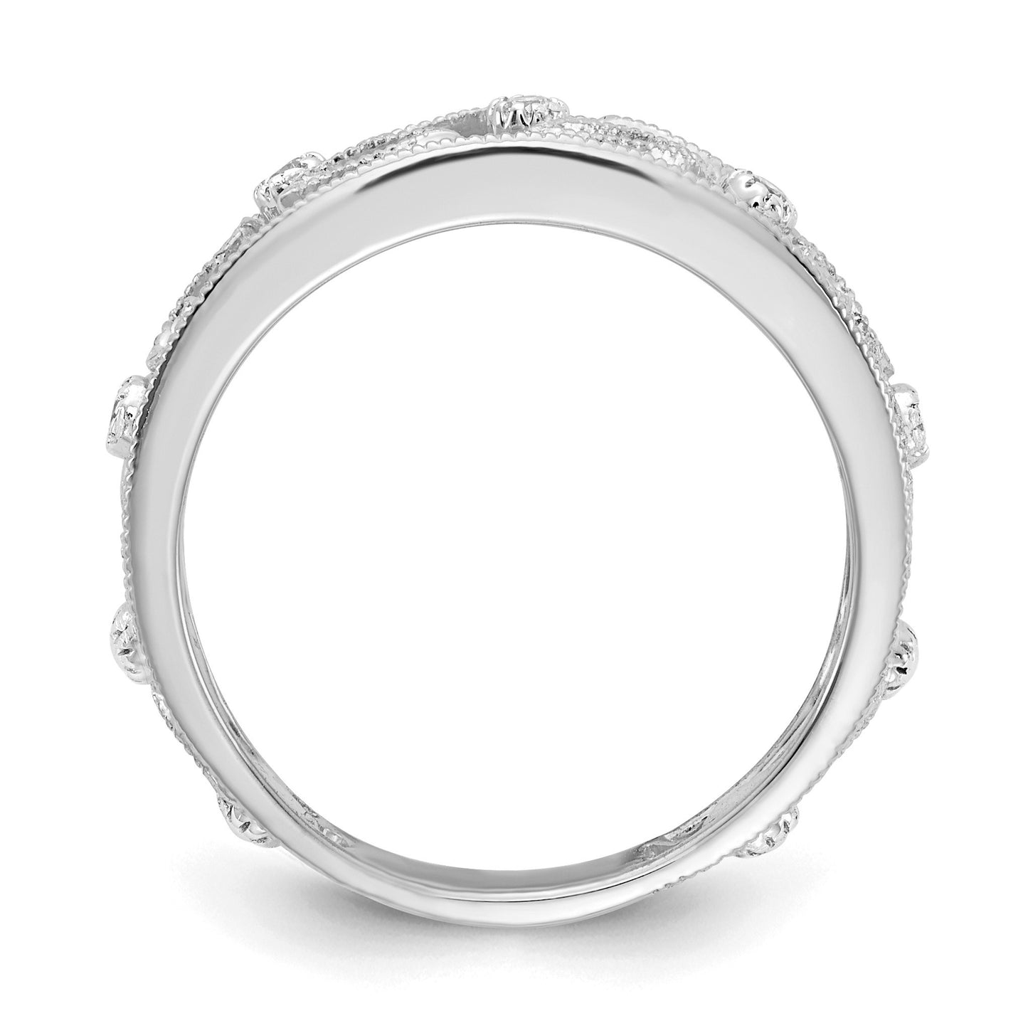 14k White Gold 6mm 1/20 carat Diamond Flower Vine Design Band