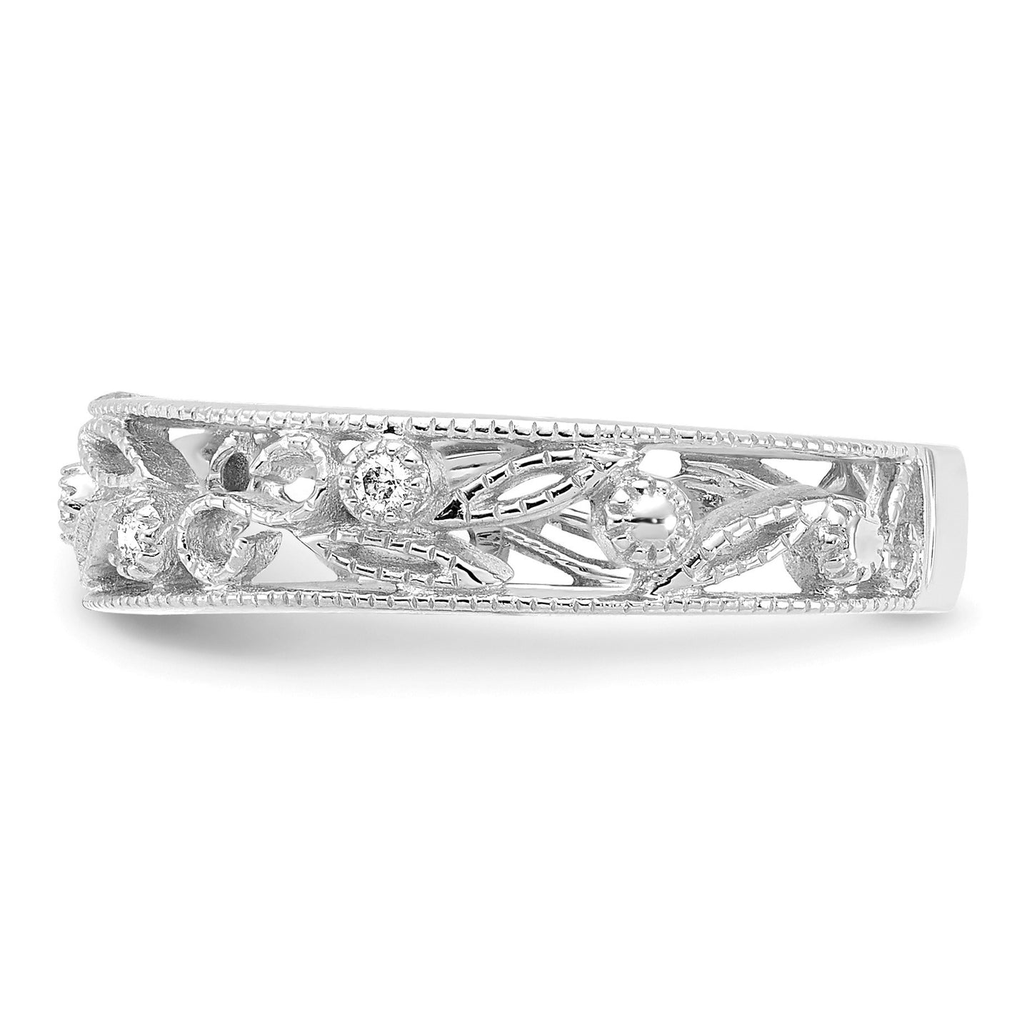 14k White Gold 6mm 1/20 carat Diamond Flower Vine Design Band