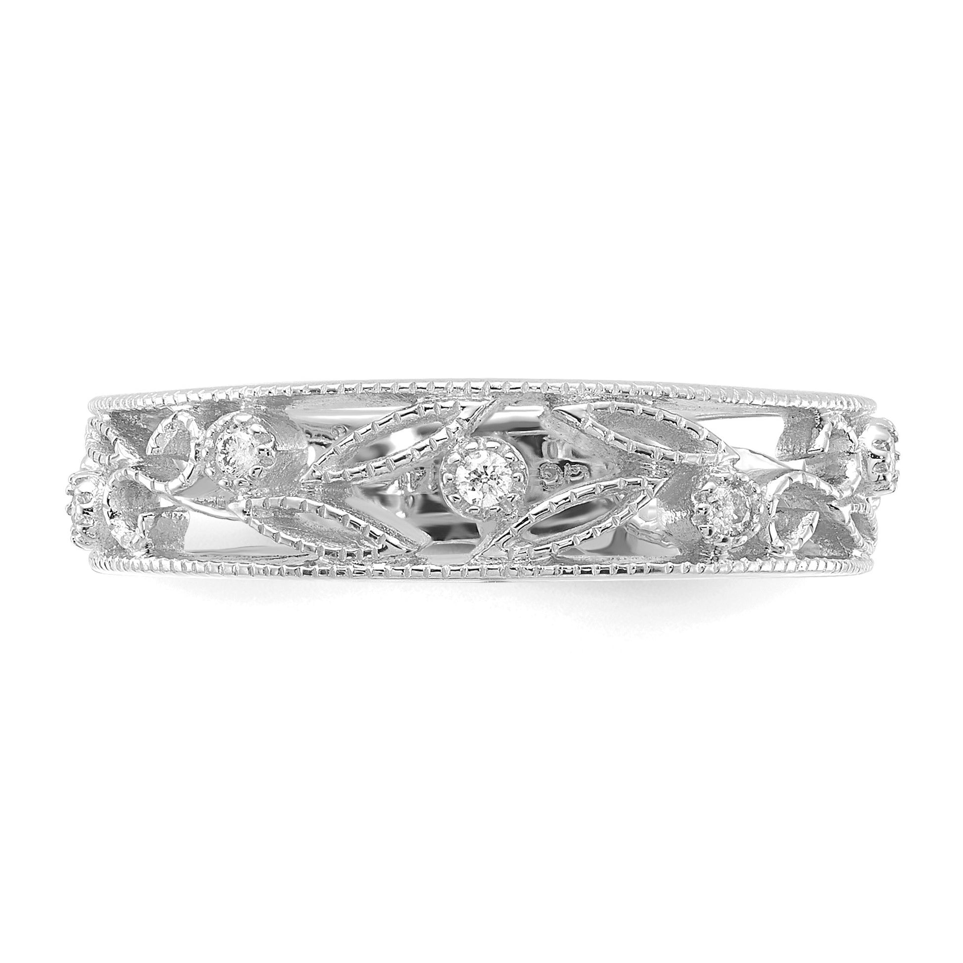 14k White Gold 6mm 1/20 carat Diamond Flower Vine Design Band