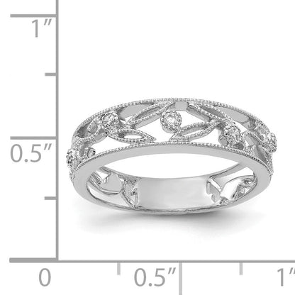 14k White Gold 6mm 1/20 carat Diamond Flower Vine Design Band