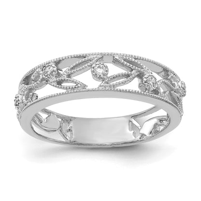 14k White Gold 6mm 1/20 carat Diamond Flower Vine Design Band
