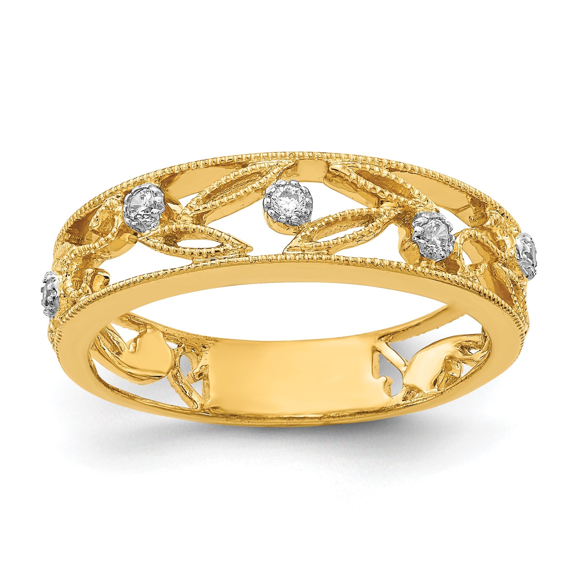 14k 6mm 1/20 carat Diamond Flower Vine Design Band