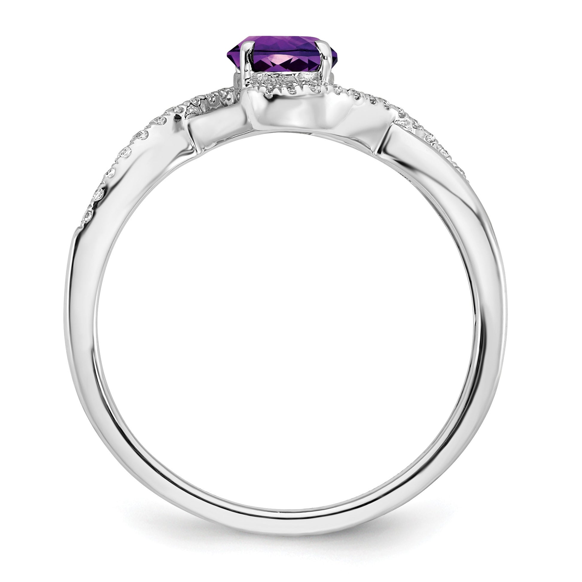 14k White Gold 7x5mm Oval Amethyst and 1/10 carat Diamond Twist Ring
