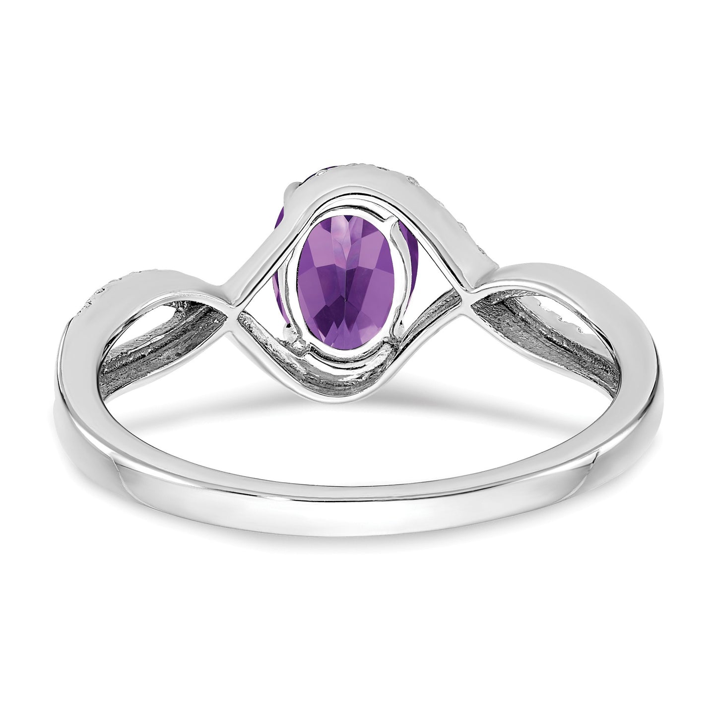 14k White Gold 7x5mm Oval Amethyst and 1/10 carat Diamond Twist Ring