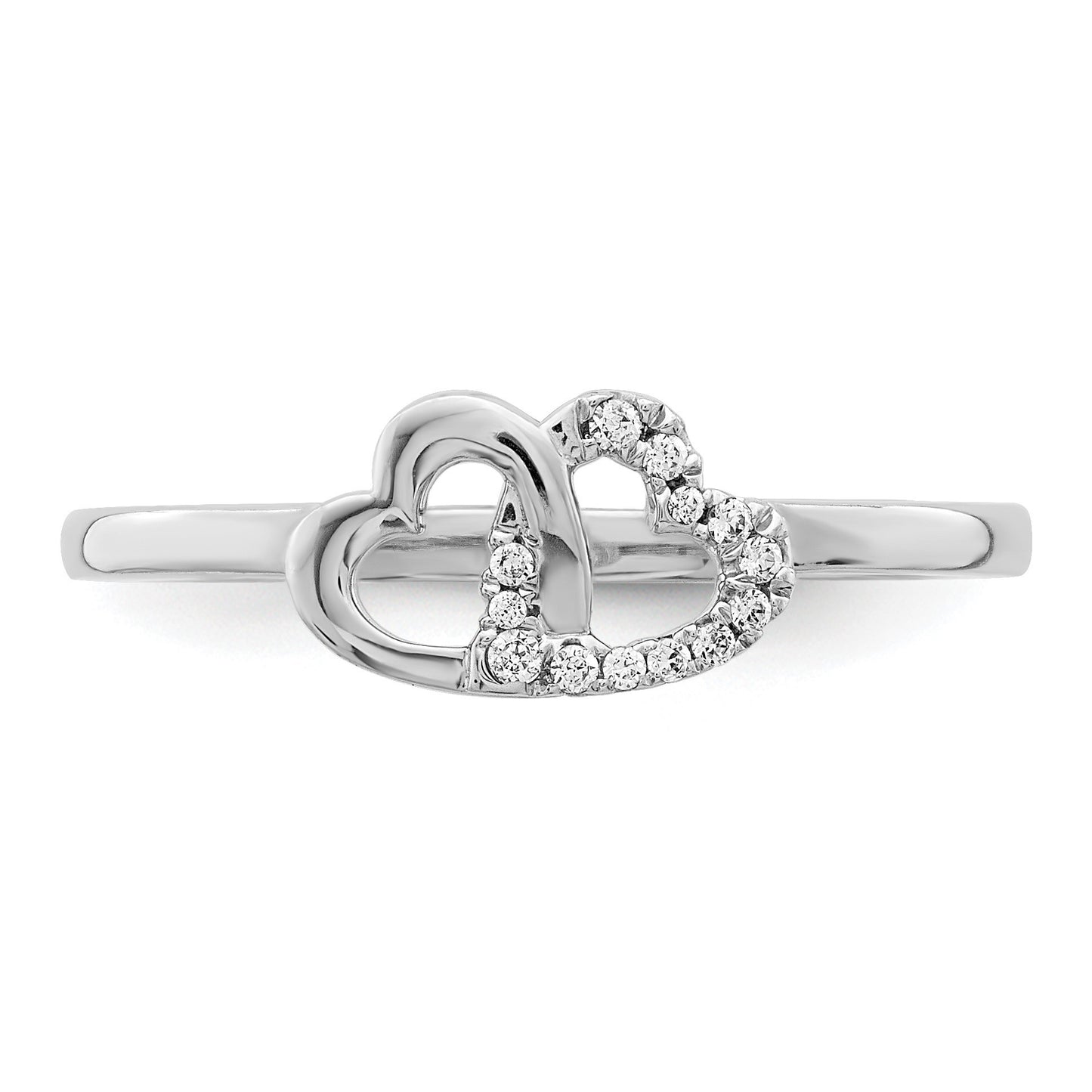 14k White Gold 1/20 carat Diamond Double Heart Ring