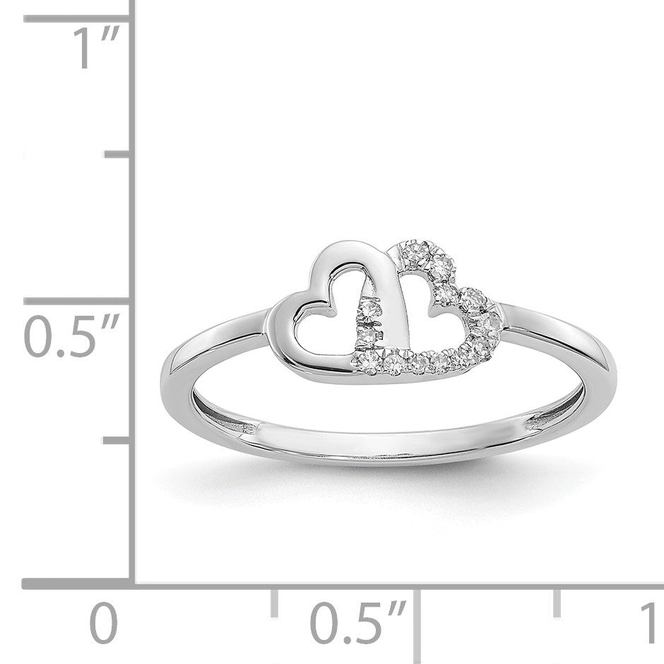 14k White Gold 1/20 carat Diamond Double Heart Ring