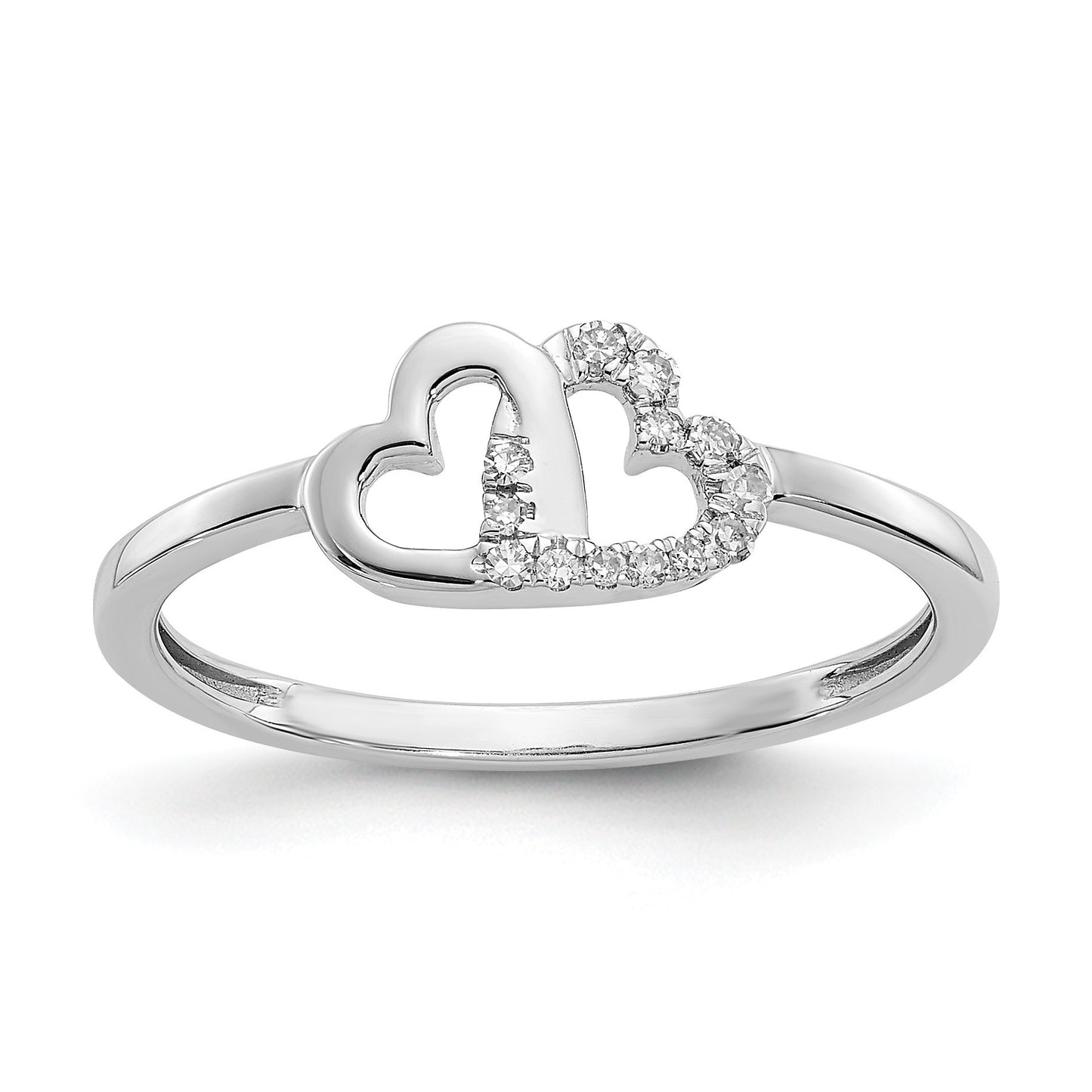 14k White Gold 1/20 carat Diamond Double Heart Ring